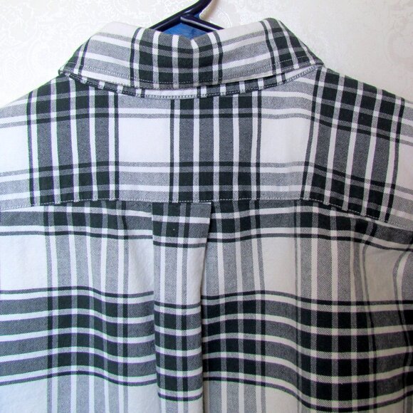 MEN'S COTTON SHIRT, M- L TALL, 16x34" LONG SLEEVED BLACK WHITE PLAID BD BAGGIES - Picture 5 of 7